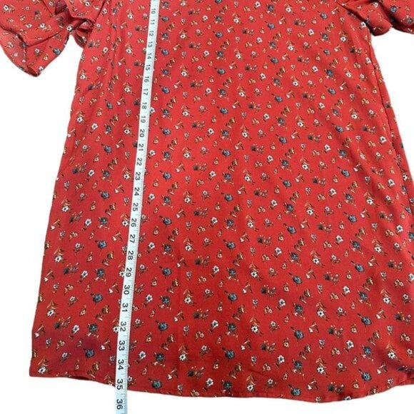 She + Sky Women SZ Large Maroon Floral Multi Mini Dress-Bell Sleeve-Pullover - Picture 7 of 13